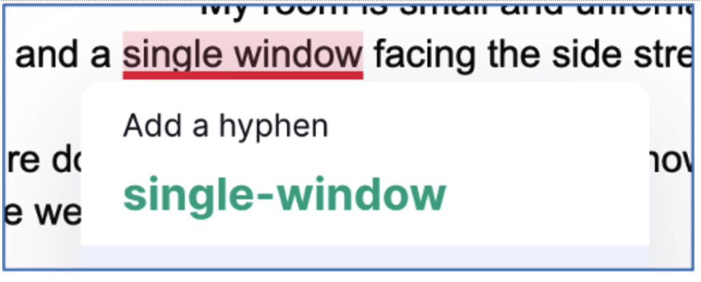 Grammarly suggesting adding a hyphen to "single window."